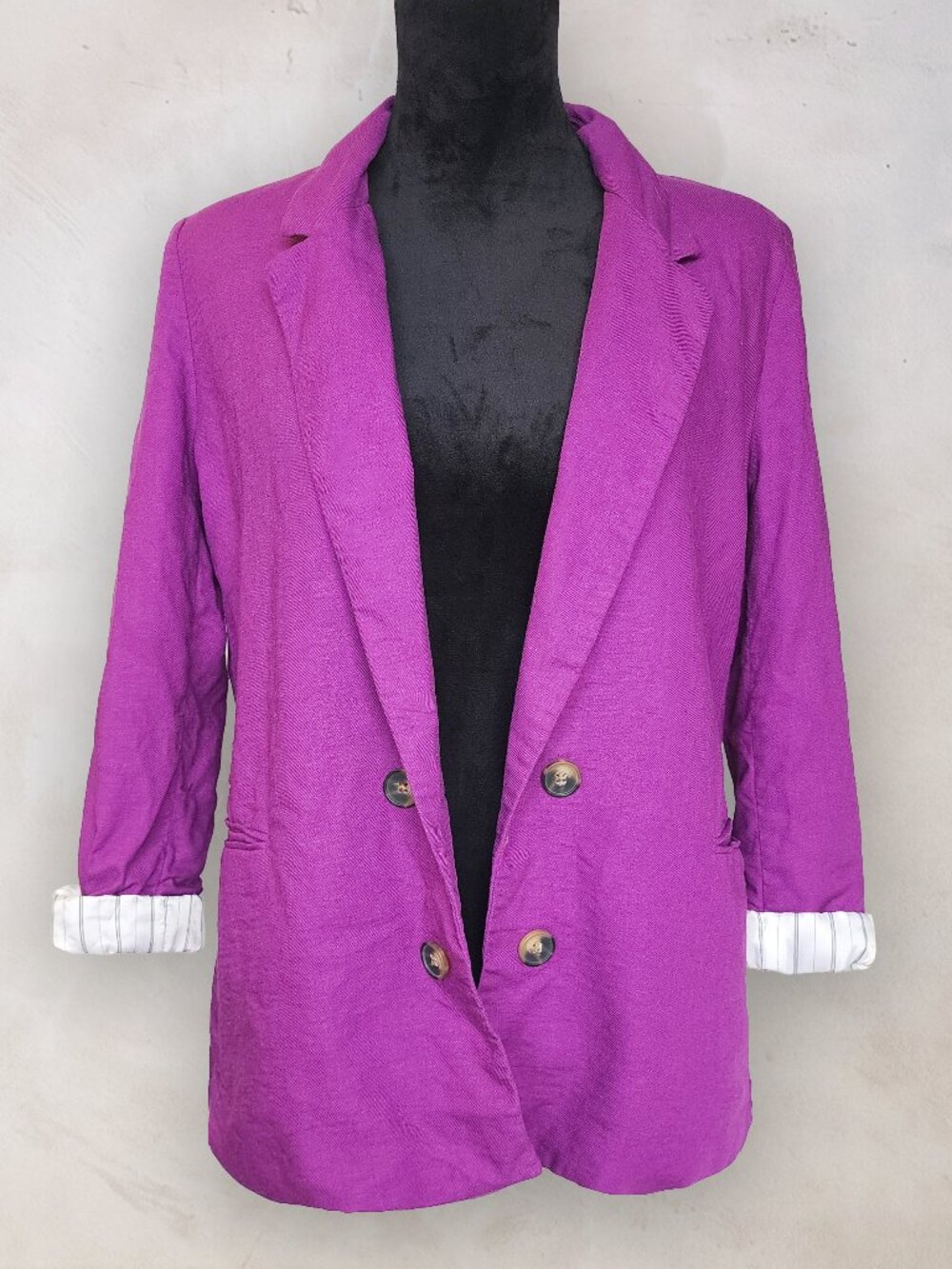 Jules & Leopold Magenta Linen Blend Blazer Pinstripe Cuff Double Breasted Jacket